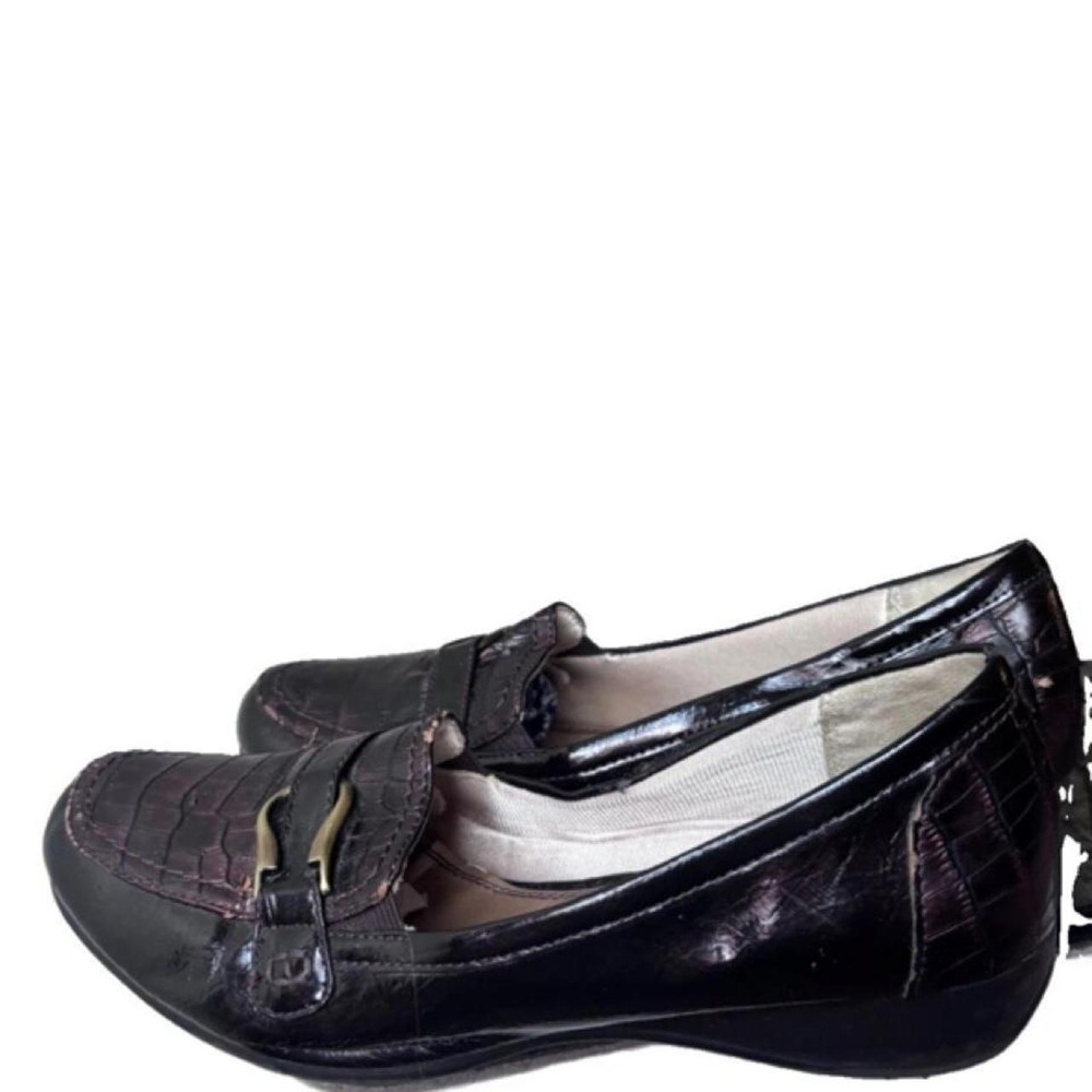 LifeStride Womens Croc Embossed Brown Loafers Gold Hardware 9.5